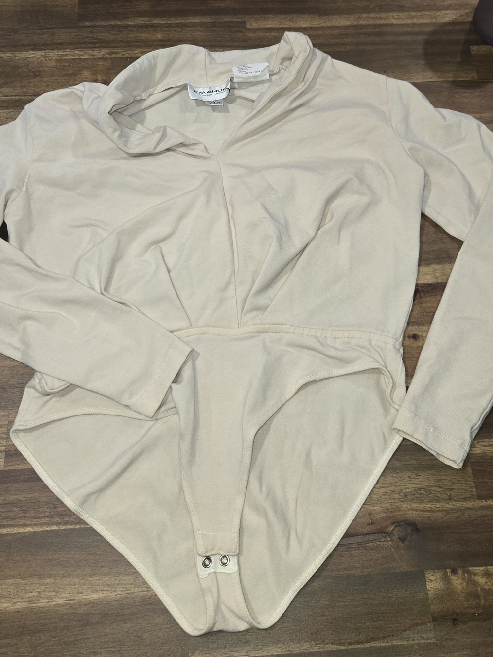 Emanuel Ungaro Long-Sleeve One-Piece Bodysuit in Beige Cream